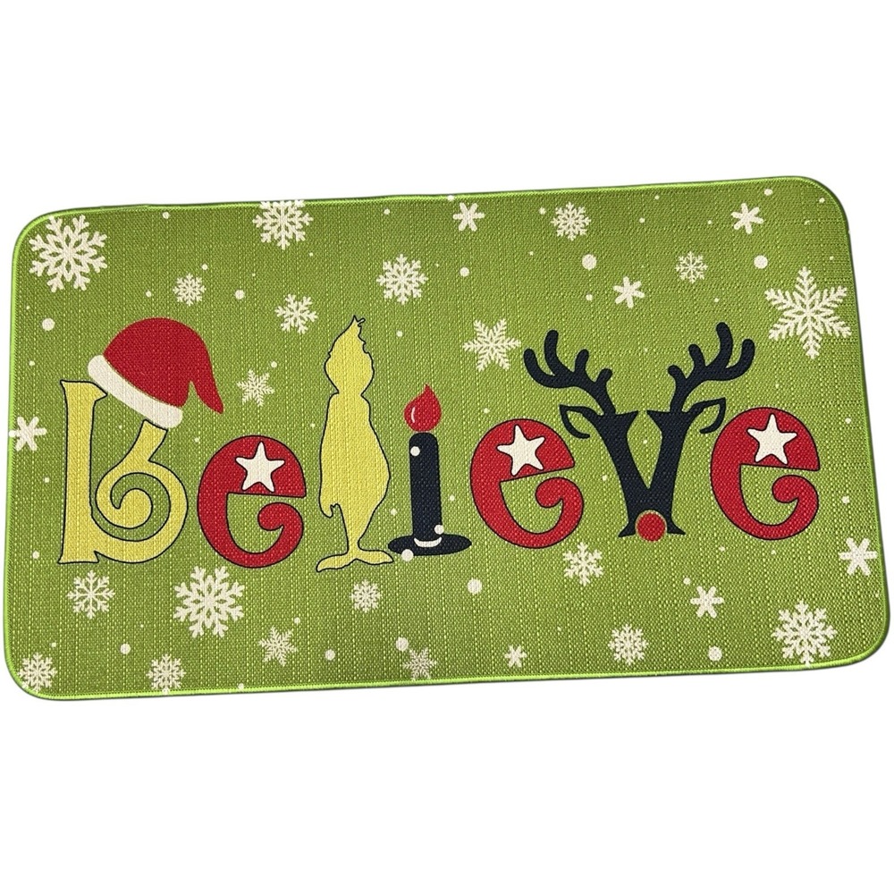 Grinch Believe Christmas‎ Doormat Holiday Snowflake Green Entry Rug Decor 29x17